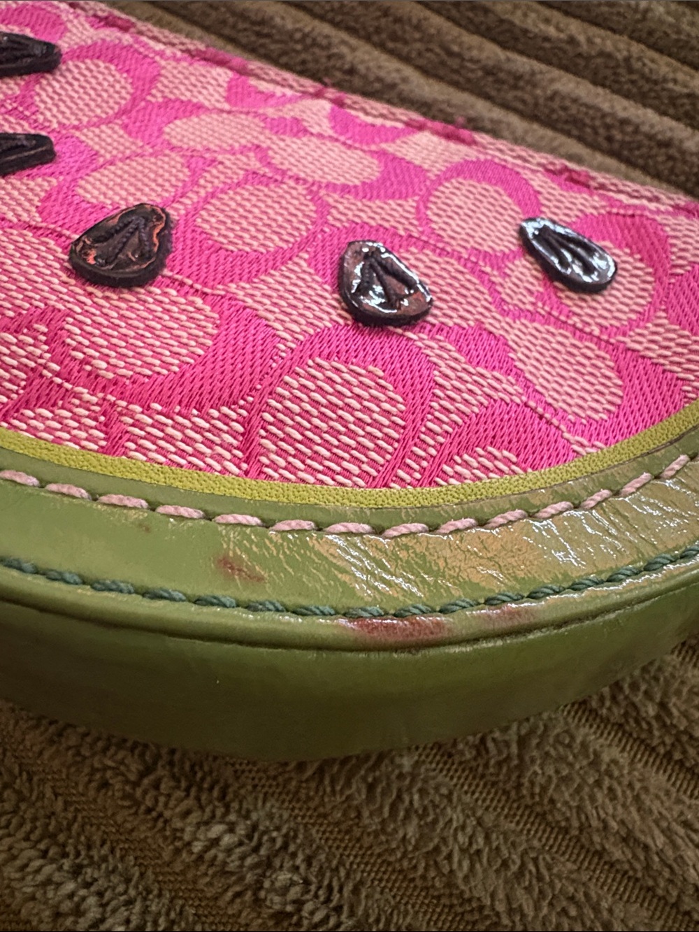 Coach Pink & Green Watermelon Slice Mini Wristlet coin pouch 2006 vintage real - Picture 7 of 11